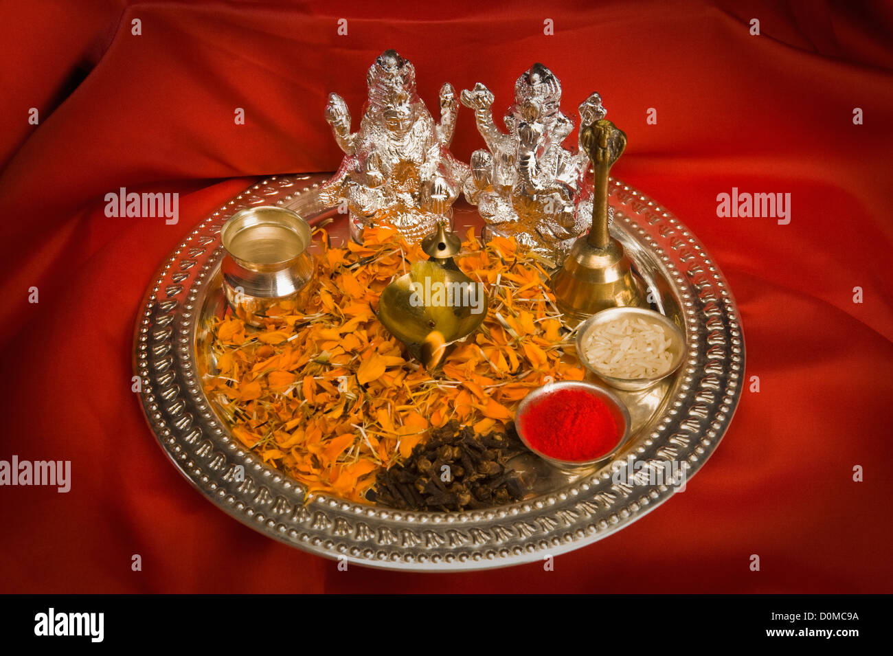 Close-up of religious offerings in a Diwali pooja thali Stock Photo - Alamy