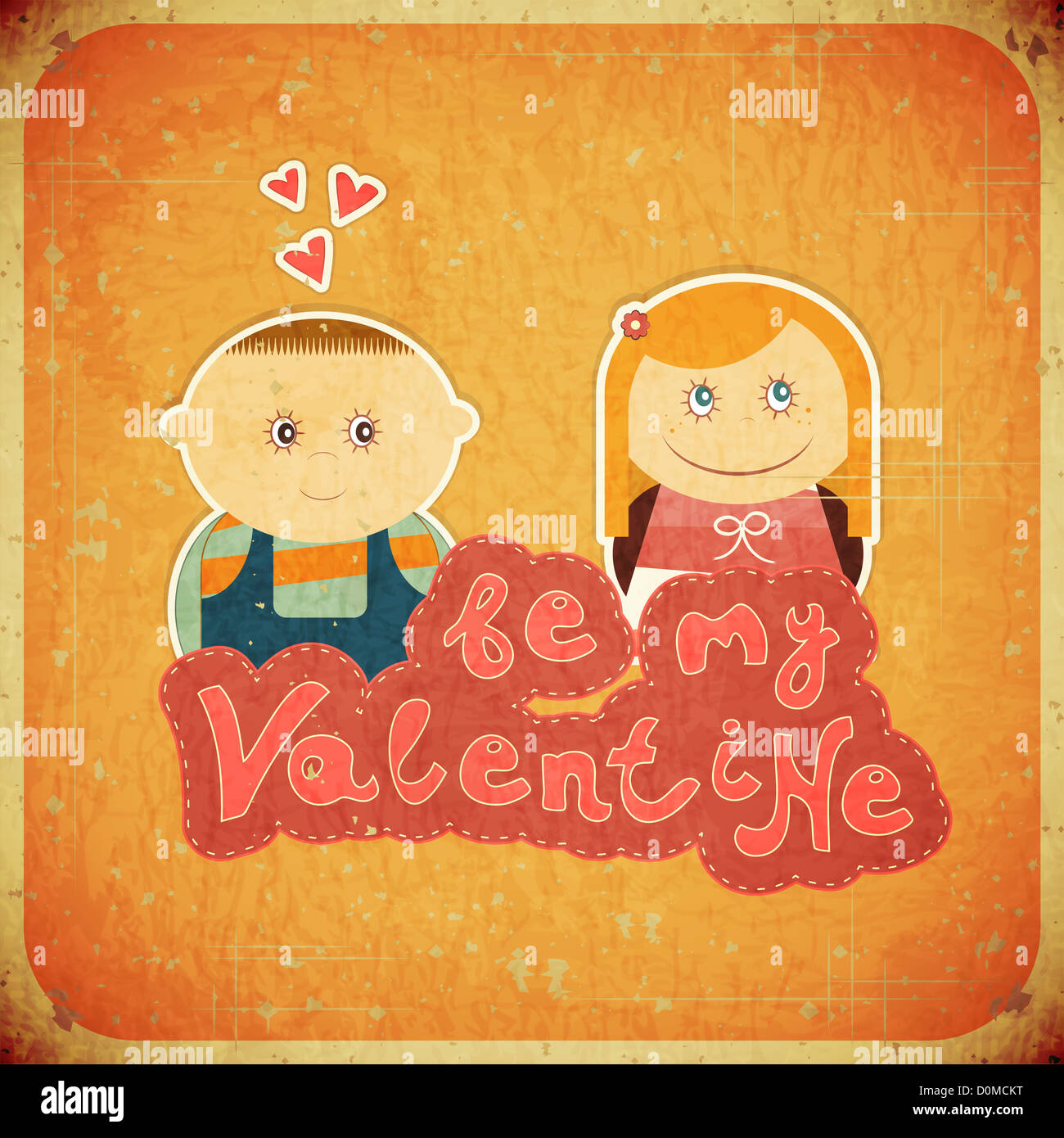 Vintage Design Valentines Day Card with Cartoon Boy and Girl with hand ...