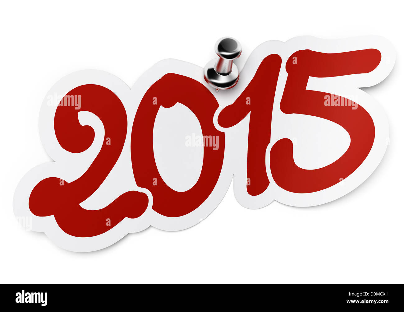 Number 20155 2015 (two thousand fifteen) red sticker fixed onto a white background ...