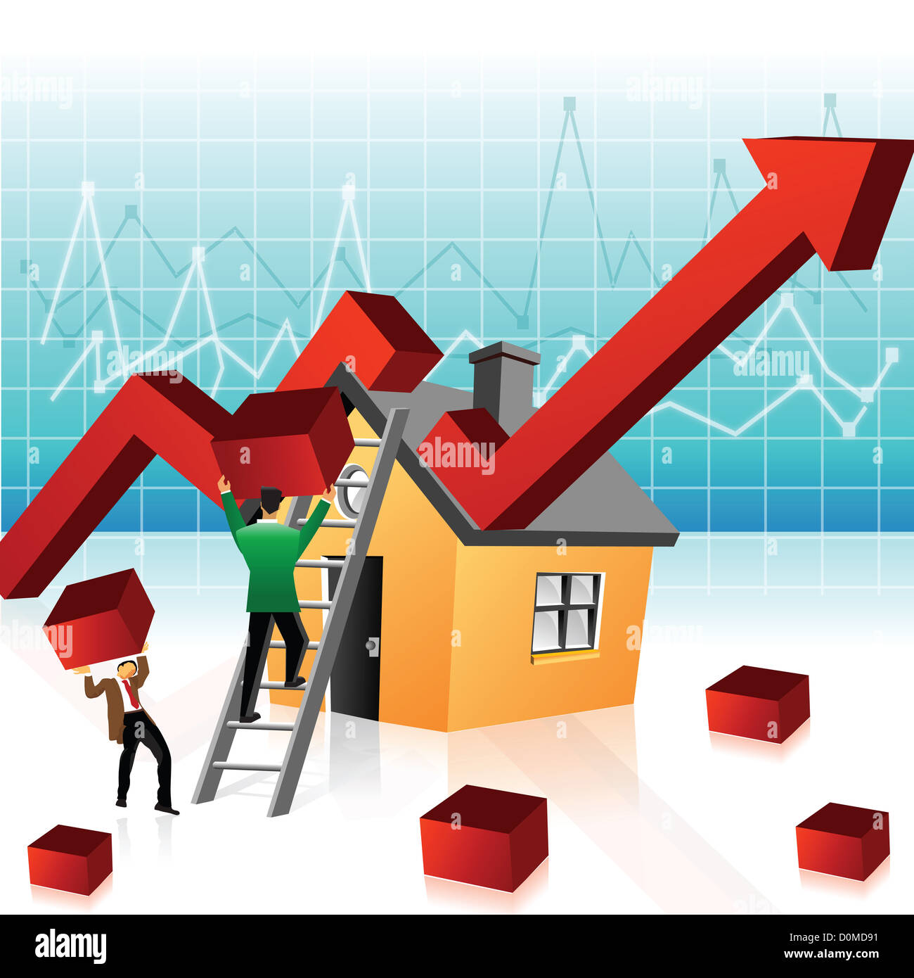 Illustrative representation showing boom in real estate market Stock