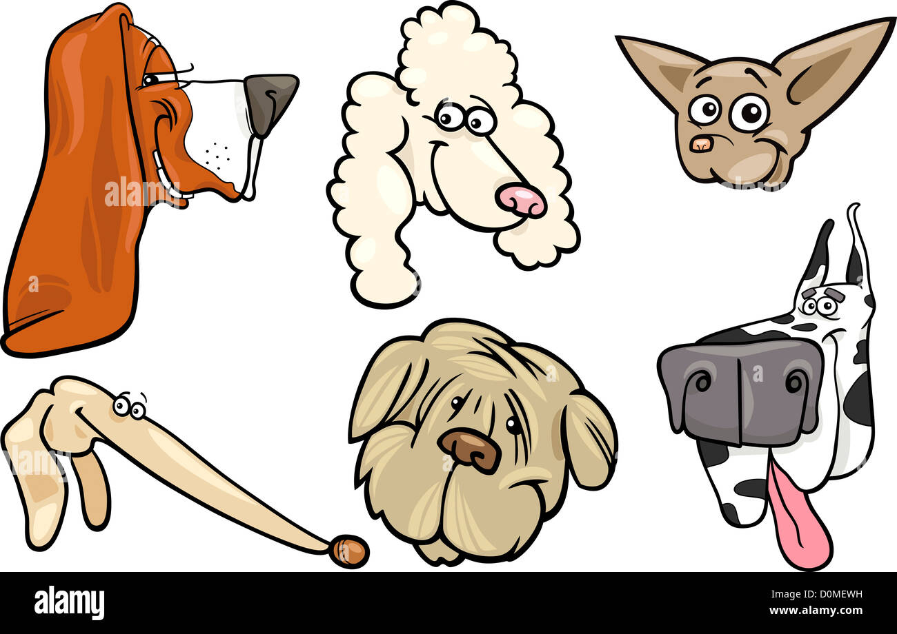 Cartoon Illustration of Different Happy Dogs Heads Collection Set Stock ...