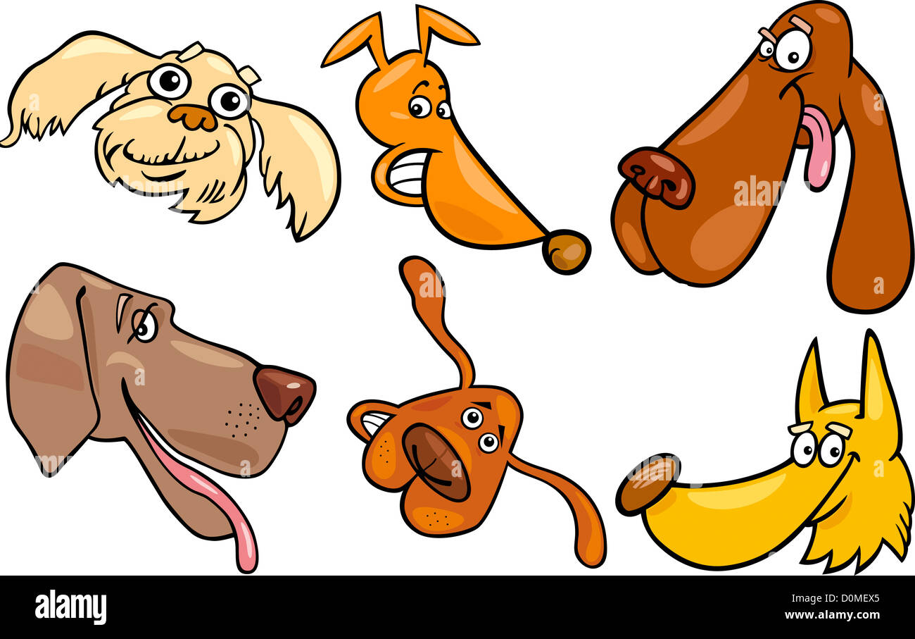 Cartoon Illustration of Different Happy Dogs Heads Collection Set Stock ...