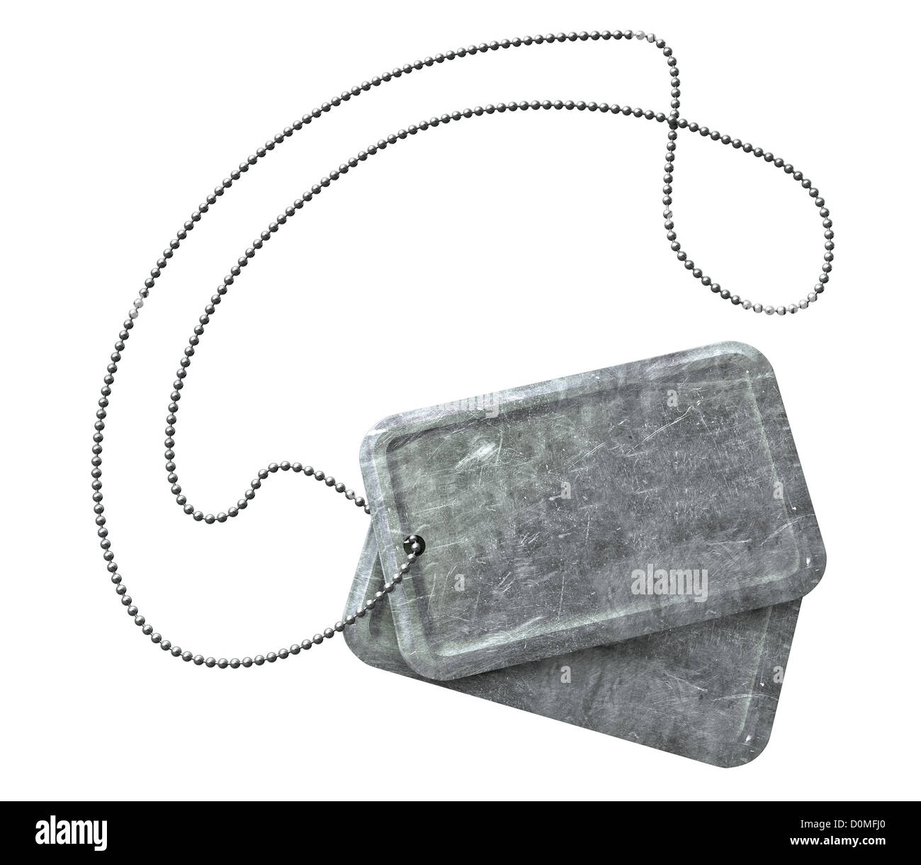 A regular set of blank military dog tag identity tags attached to a