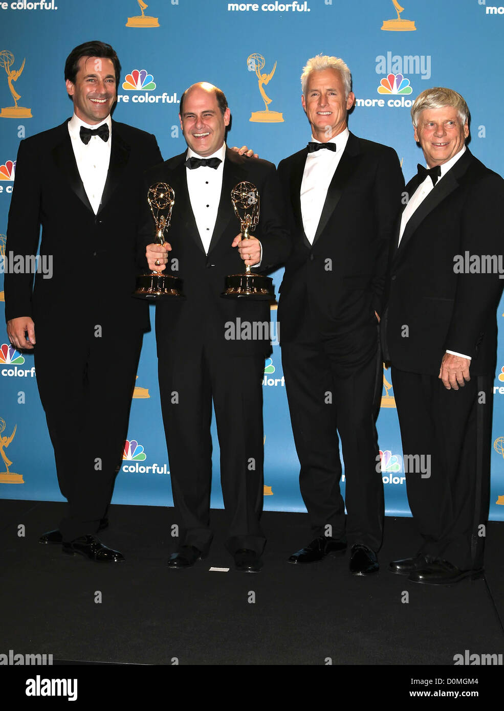 Jon Hamm, Matthew Weiner, John Slattery and Robert Morse of 'Mad Men' 62nd Primetime Emmy Awards (The Emmys) held at the Nokia Stock Photo