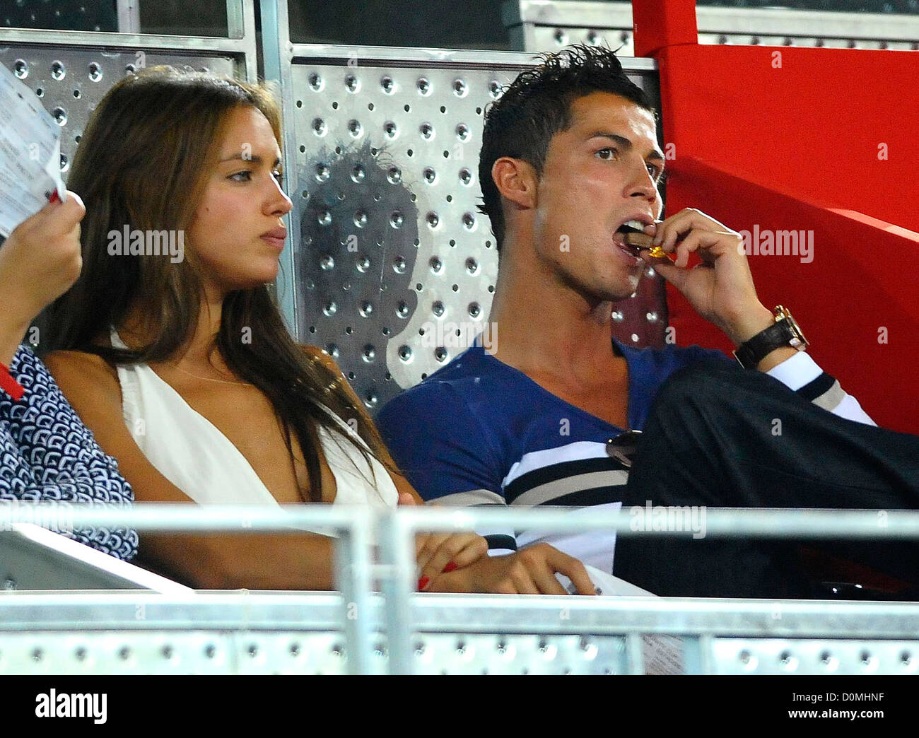 Cristiano Ronaldo and girlfriend Irina Shayk Spain vs USA basketball game  at the Caja Magica pavillion Madrid, Spain - 22.08.10 Stock Photo - Alamy