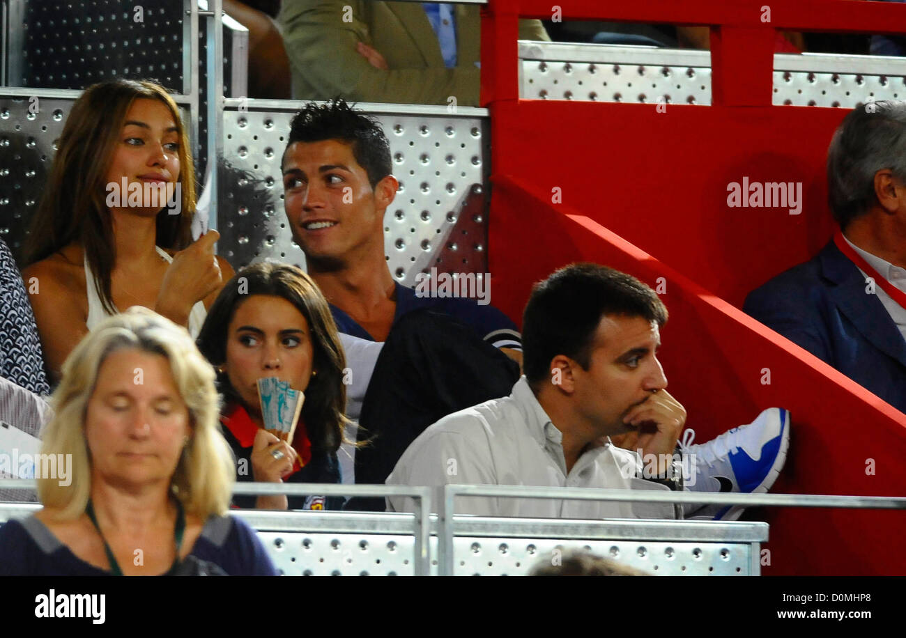 Cristia Ronaldo and girlfriend Irina Shayk Spain vs USA basketball game at the Caja Magica pavillion Madrid, Spain - 22.08.10 Stock Photo