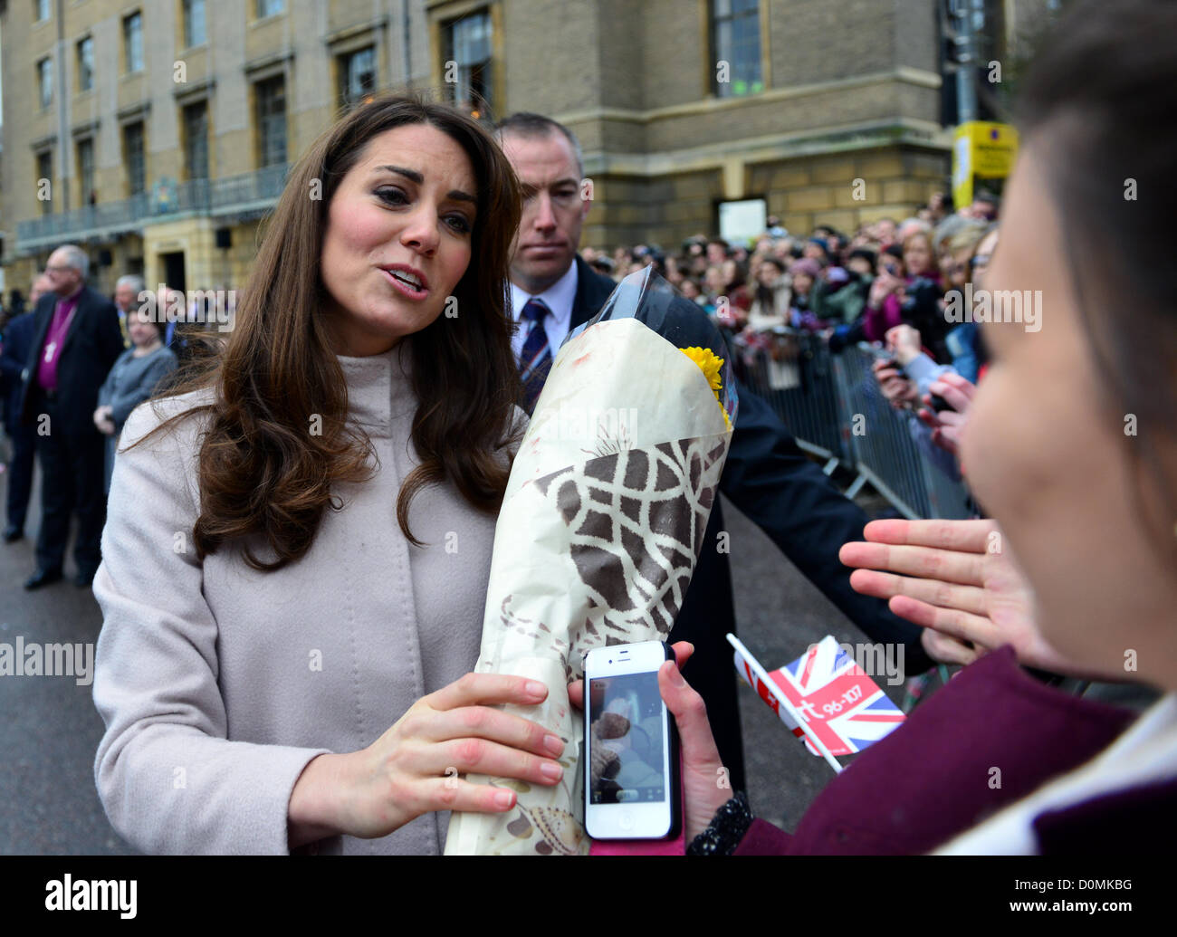 The Duke and Duchess of Cambridge on their first visit to Cambridge since their wedding. They spoke with members of public  as they walked from the Guild hall to the senate House in Cambridge City Center Stock Photo