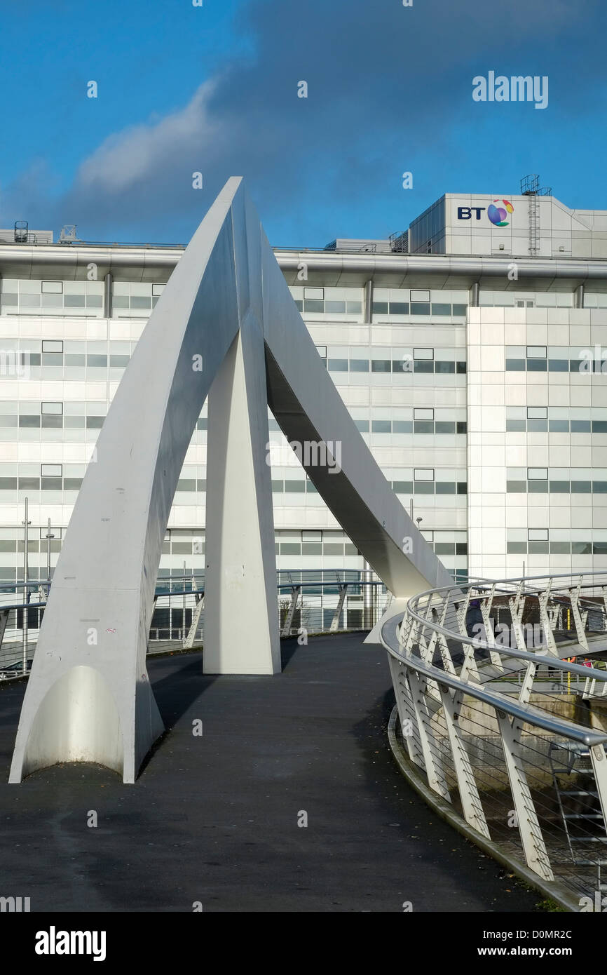 Tradeston Footbridge or known locally as Squiggly Bridge across River Clyde in Glasgow Scotland UK Stock Photo