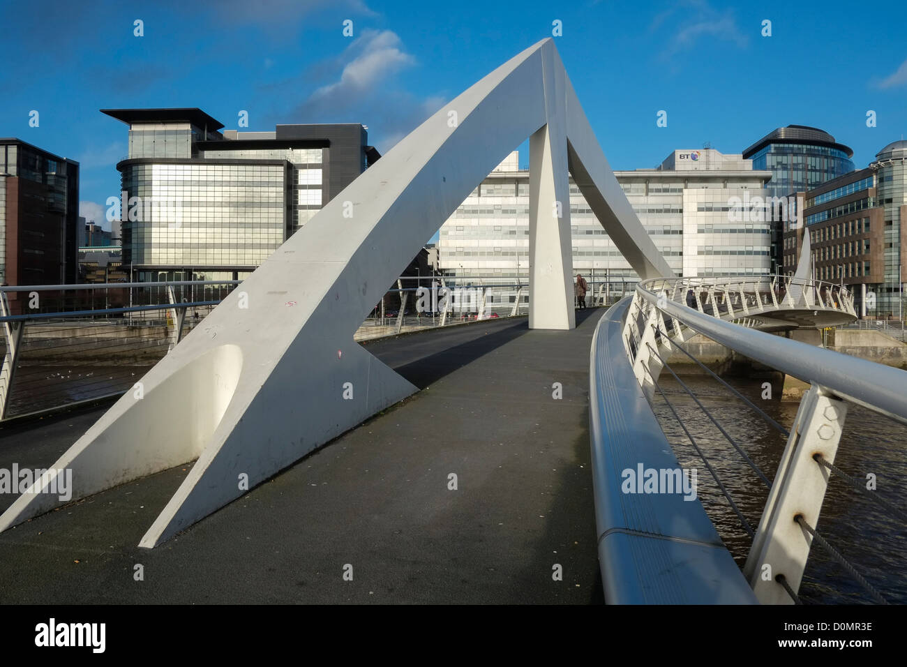 Tradeston Footbridge or known locally as Squiggly Bridge across River Clyde in Glasgow Scotland UK Stock Photo