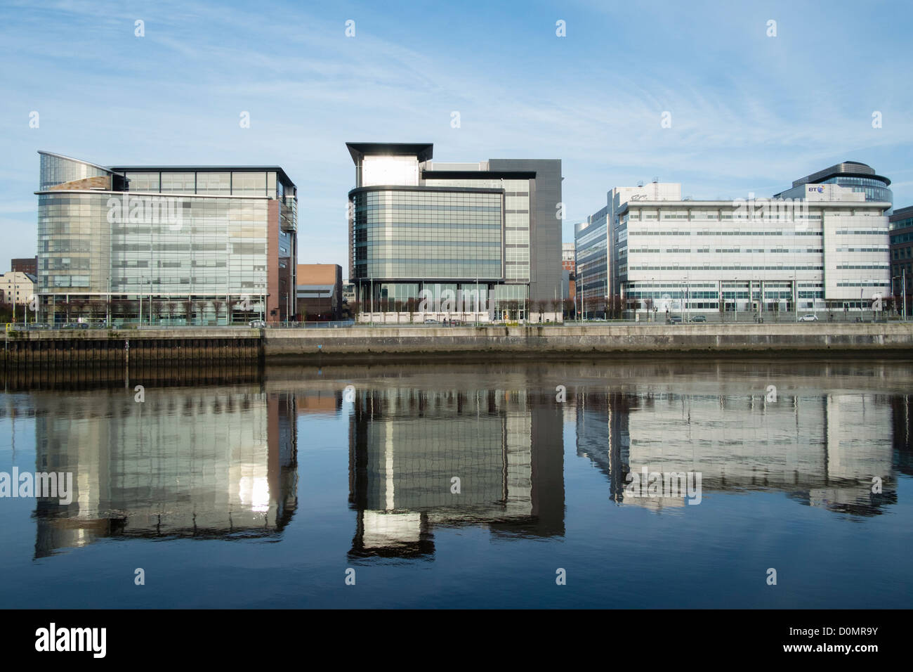 Modern office buildings comprising the IFSD at Broomielaw beside River