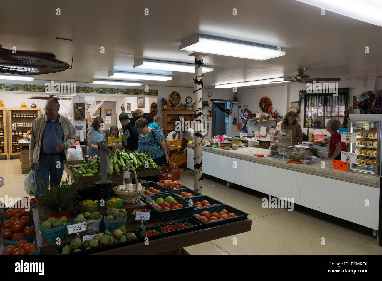 Interior photo of a farmer's market near Hebron, Illinois, USA Stock