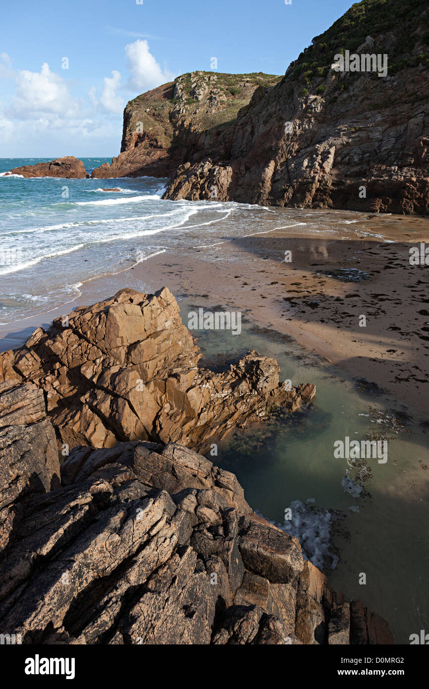 Cliffs and bay at Plemont, west coast of Jersey, Channel Islands, UK Stock Photo
