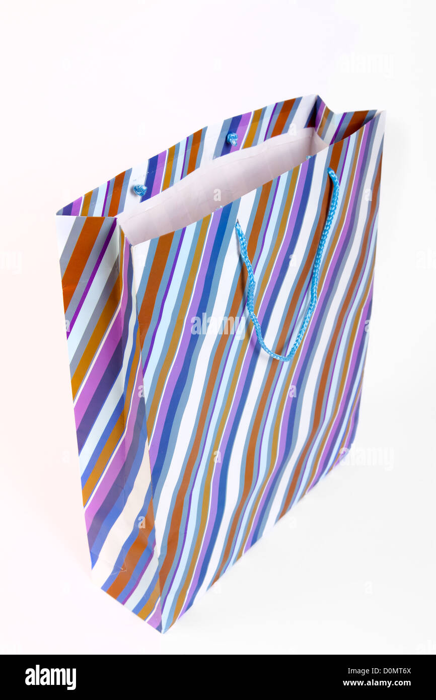 Striped empty paper bag Stock Photo