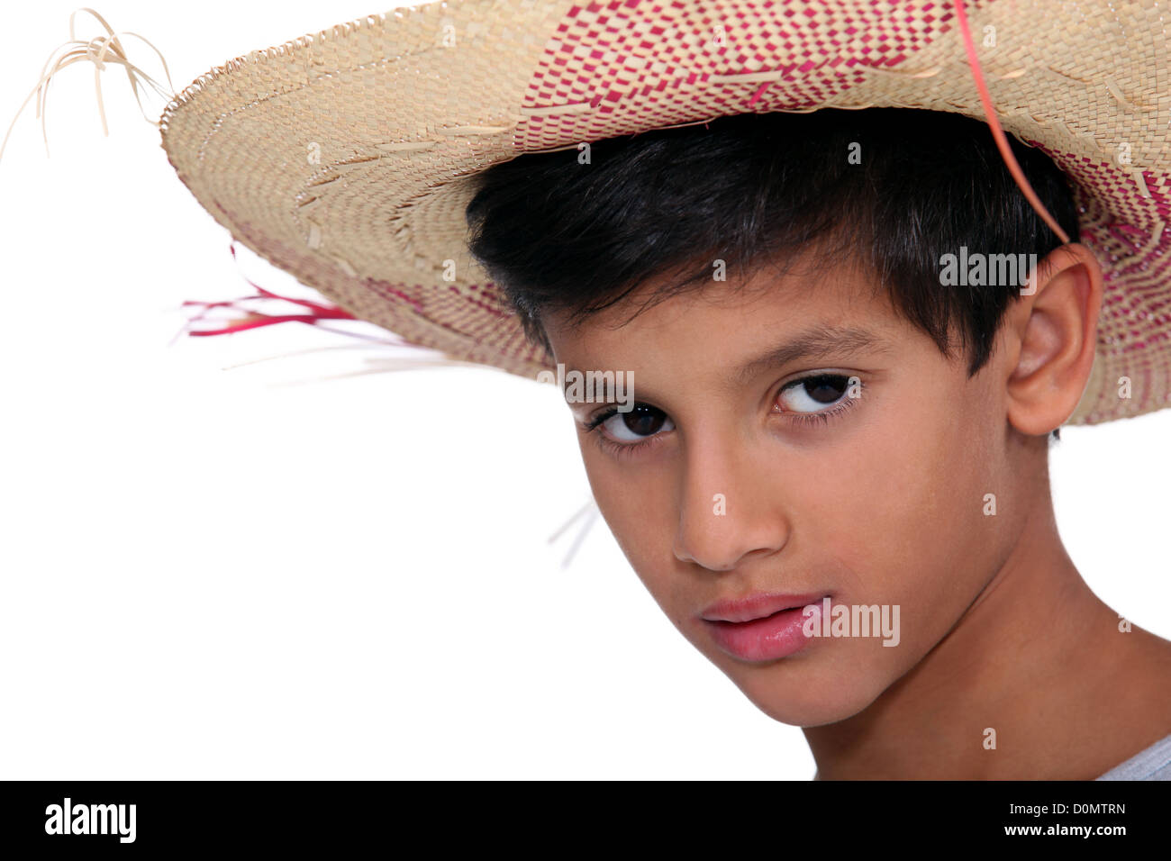 Portrait of boy with big hat Stock Photo