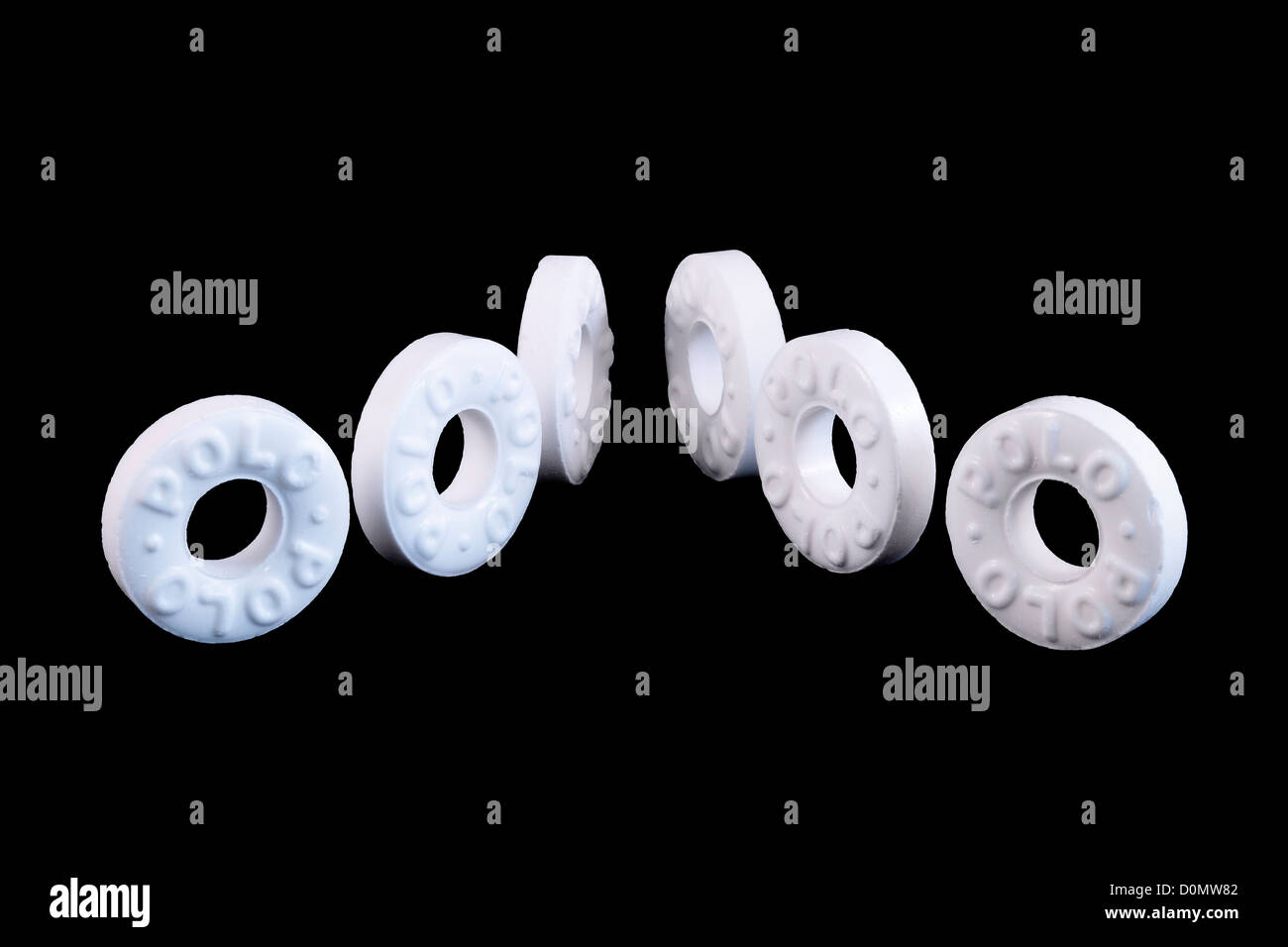 Polo Mints Isolated on Black Background Stock Photo