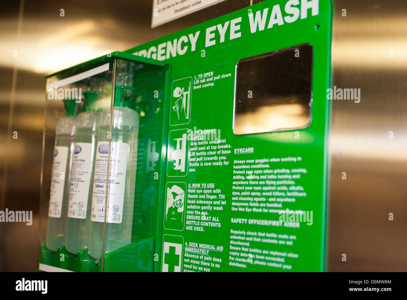 Emergency eye wash medical kit in Kitchens Stock Photo