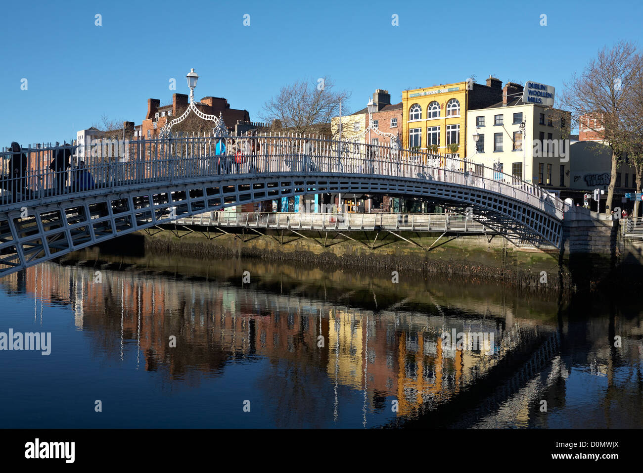 Ireland Dublin view of River Liffey Ha'penny Bridge 1816 Stock Photo