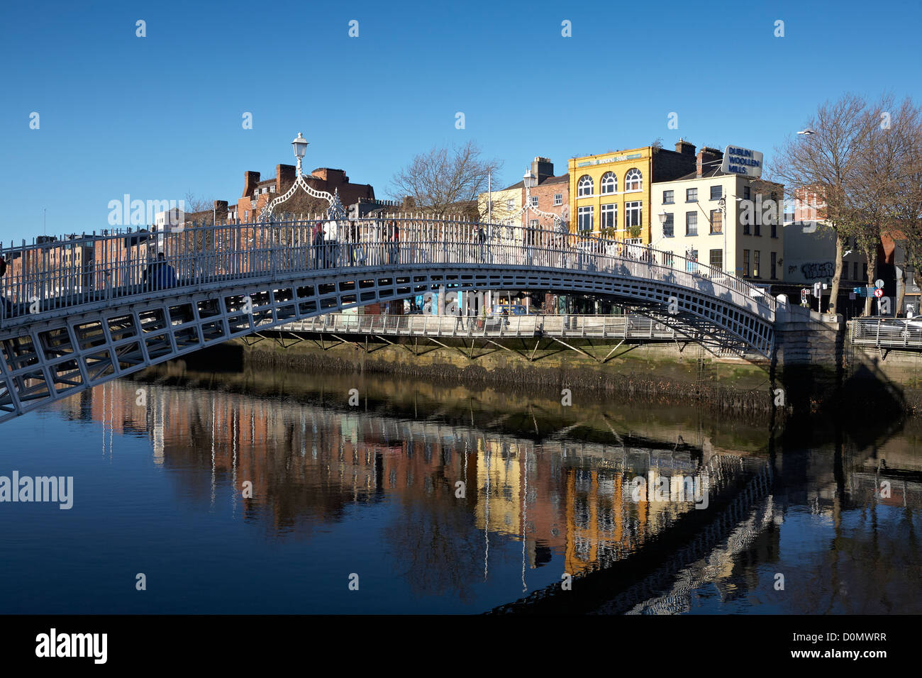 Ireland Dublin view of River Liffey Ha'penny Bridge 1816 Stock Photo