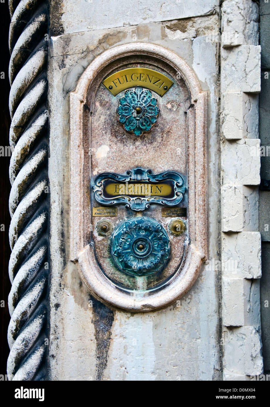 Ornate Old Bell Push Doorbell Nameplate In Brass And Copper