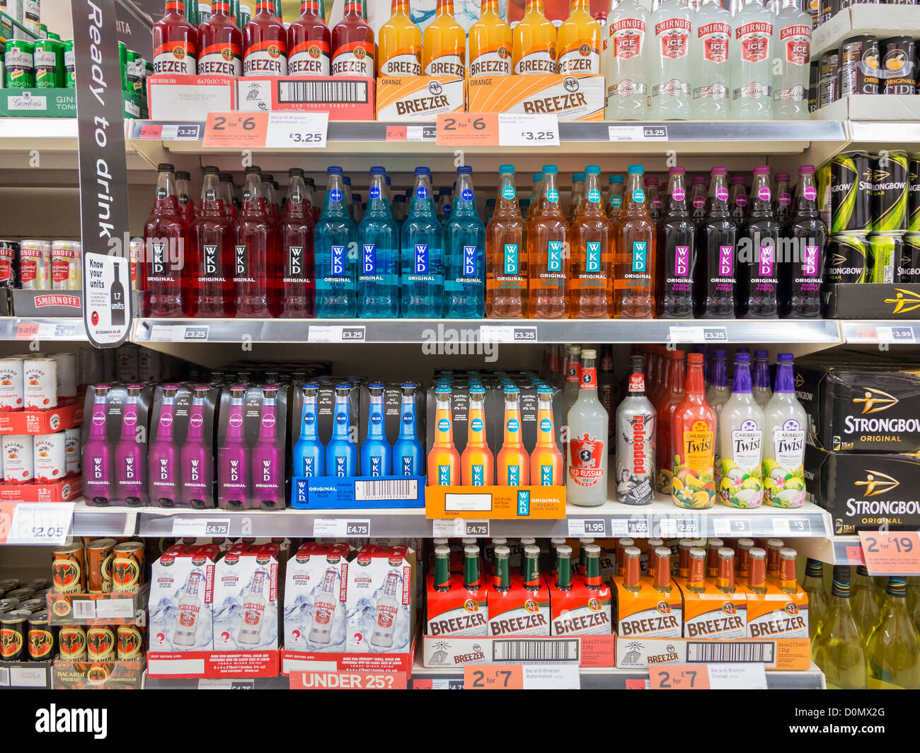 Alcopops on sale in a uk supermarket Stock Photo