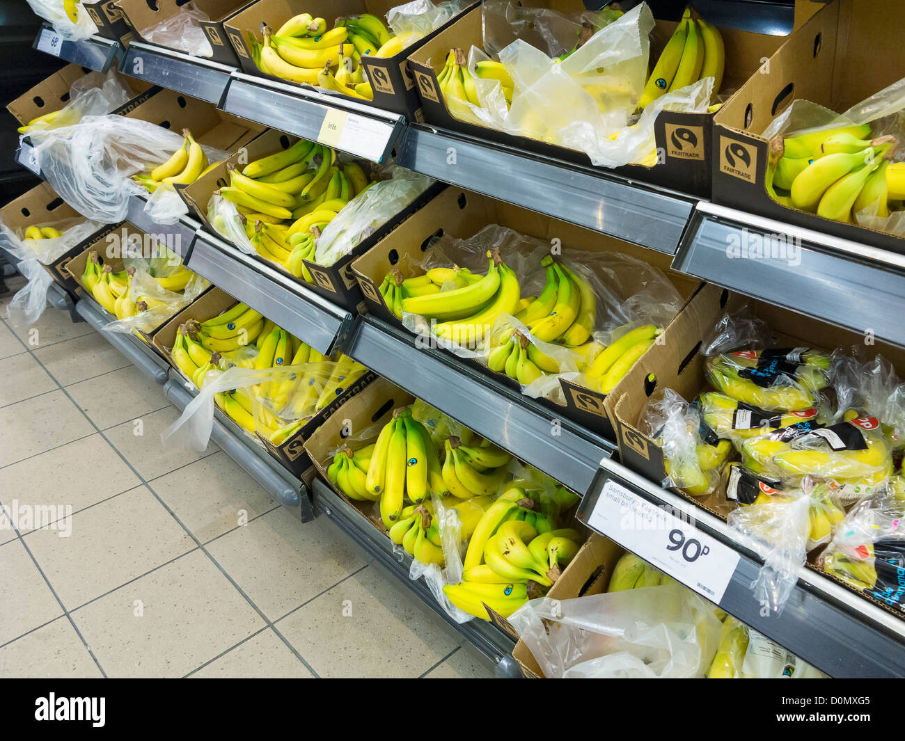 Fairtrade bananas at a UK supermarket Stock Photo