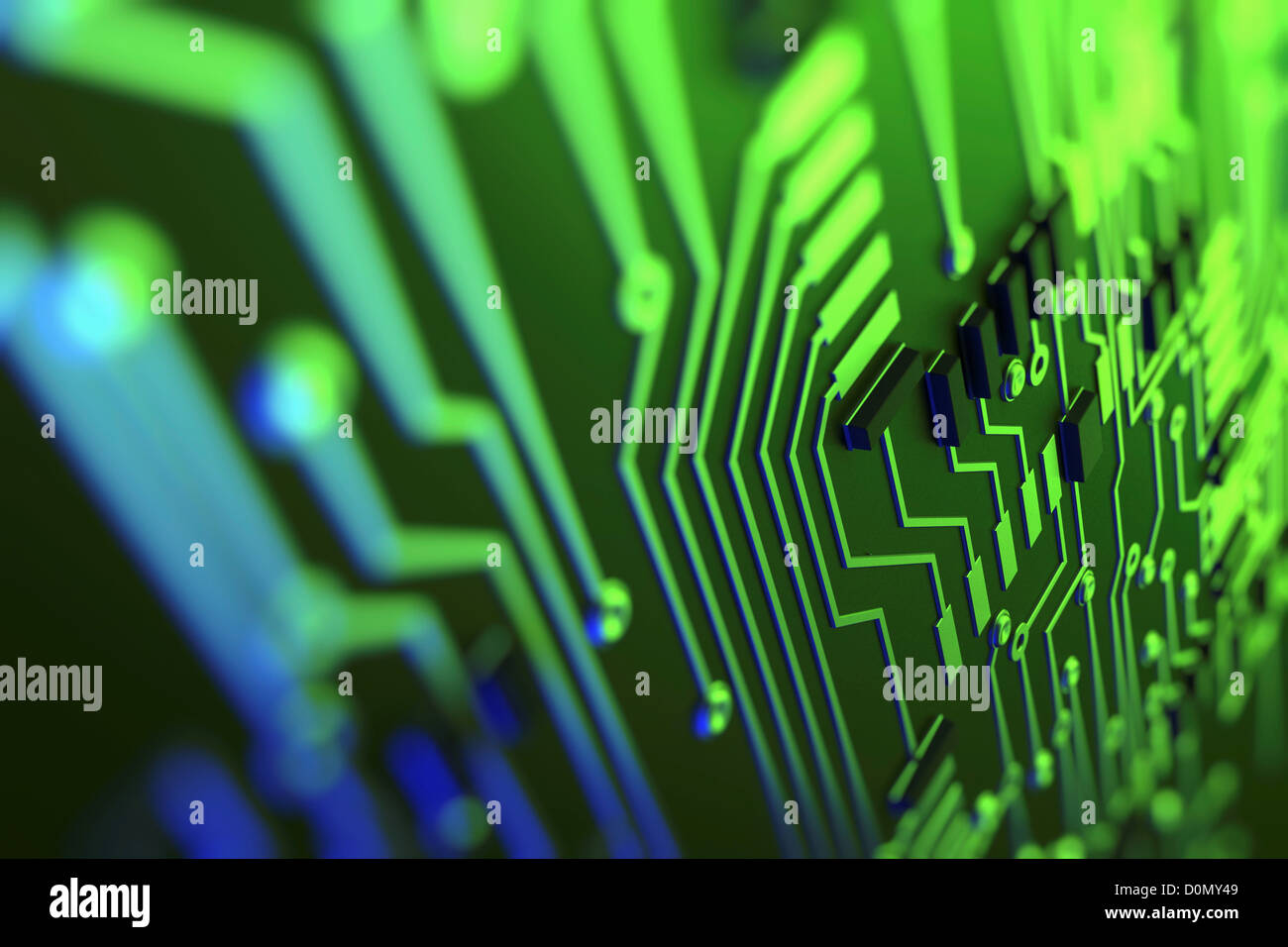 Diagram showing the complex conductive pathways that make up a printed circuit board. Stock Photo