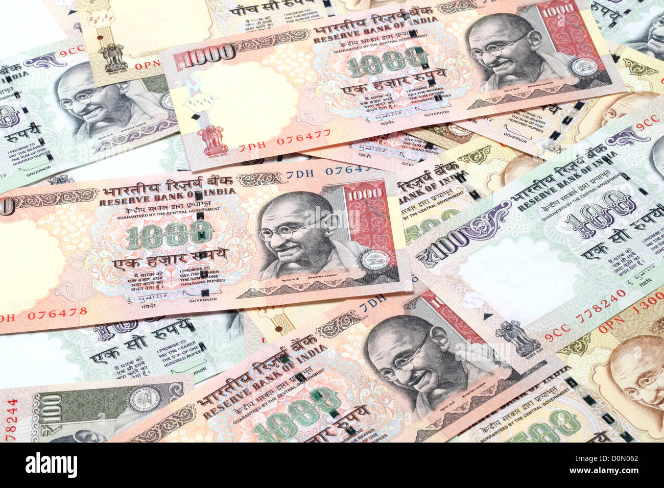 Indian currency notes for backgrounds Stock Photo