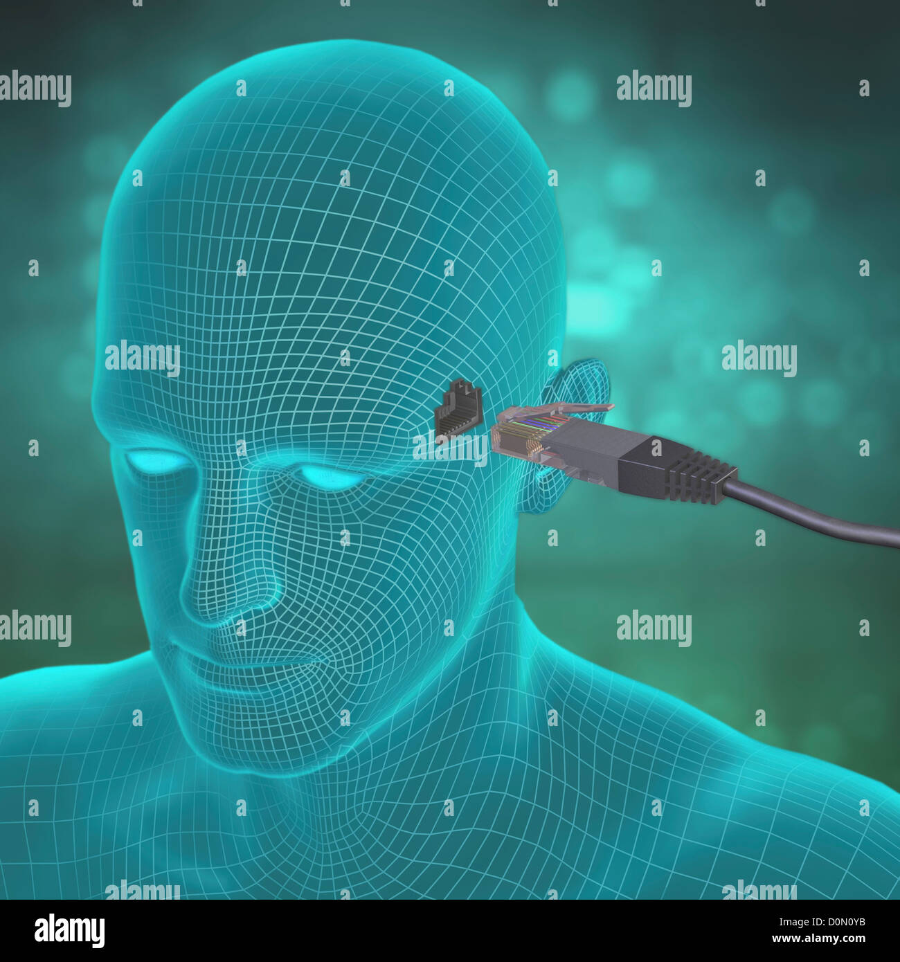 Diagram showing a LAN cable entering a socket on the side of a human
