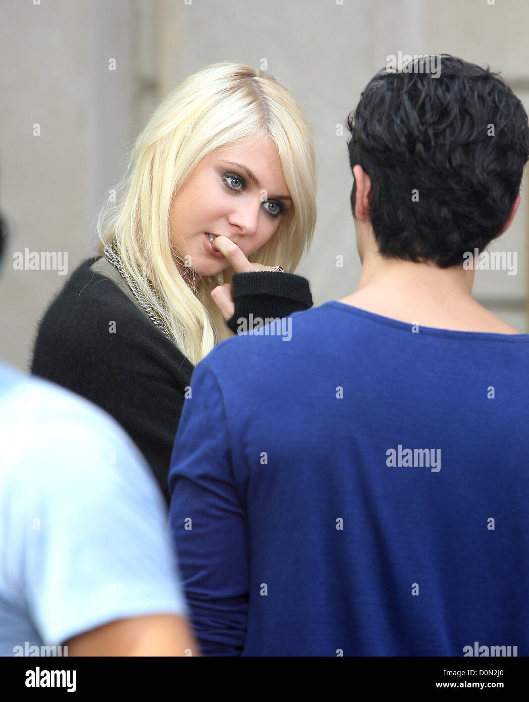 Taylor Momsen biting her nails on the film set of 'Gossip Girl' on location at the Upper East Side. New York City, USA - Stock Photo