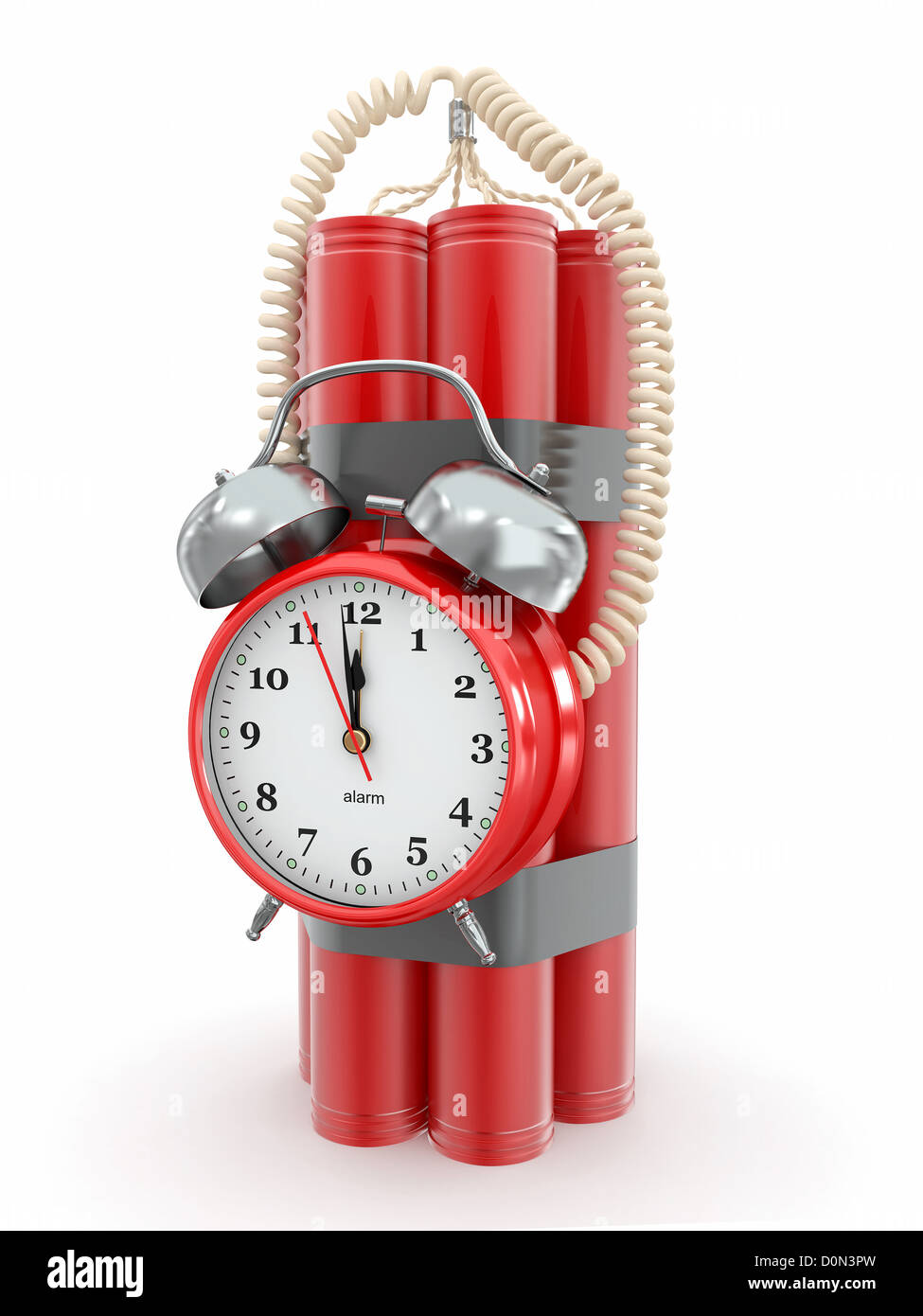 Countdown. Time bomb with alarm clock detonator. Dynamit. 3d Stock