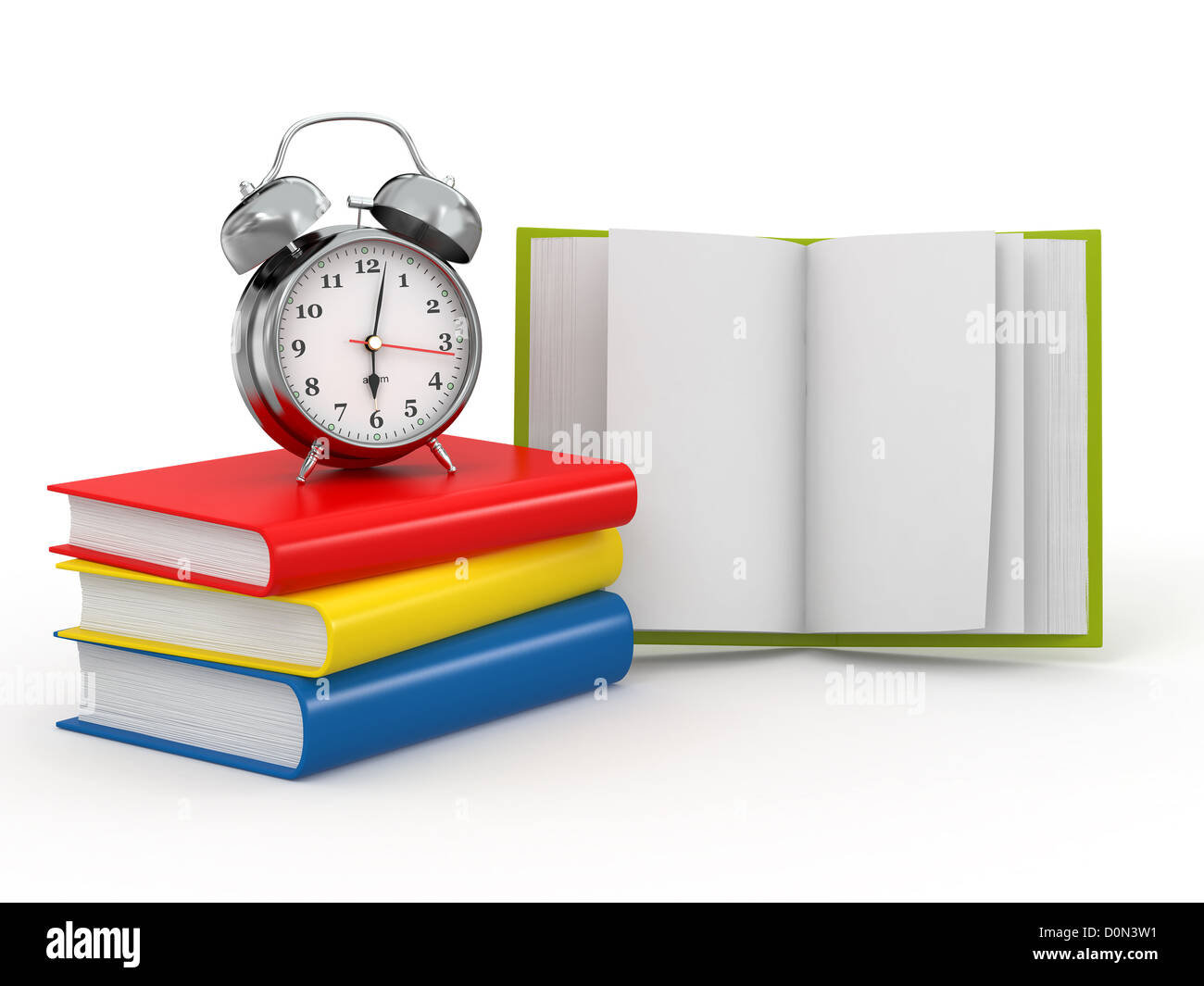 Time for school. Alarm clock on books. 3d Stock Photo Alamy