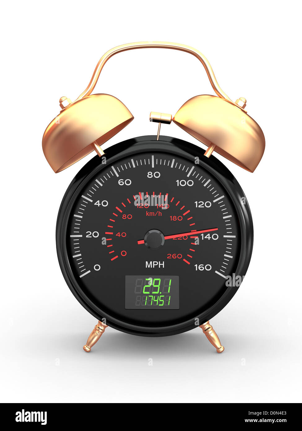 Speeding. Speedometer as alarm clock face. 3d Stock Photo Alamy