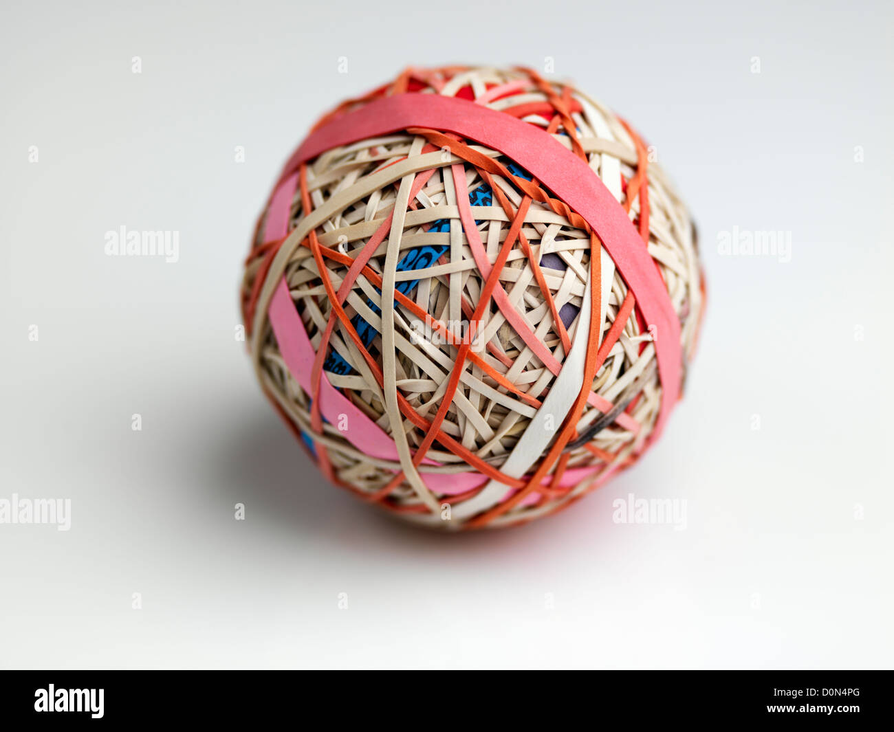 rubber band ball, ball made up of rubber bands wound over each other Stock Photo