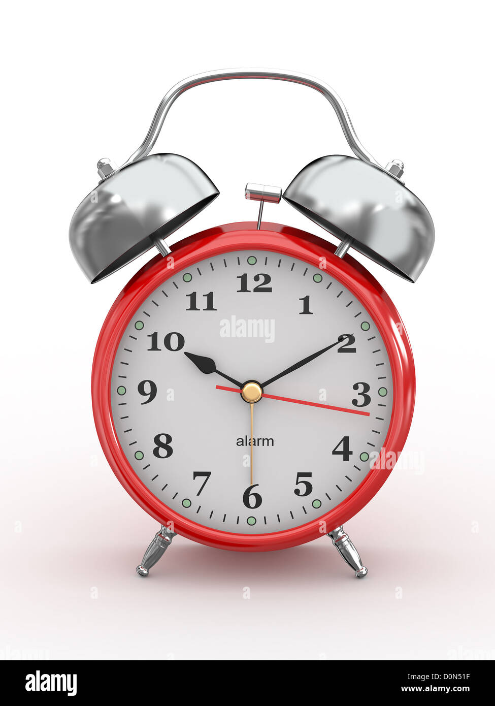 Ten o'clock. Oldfashioned alarm clock on white background. 3d Stock