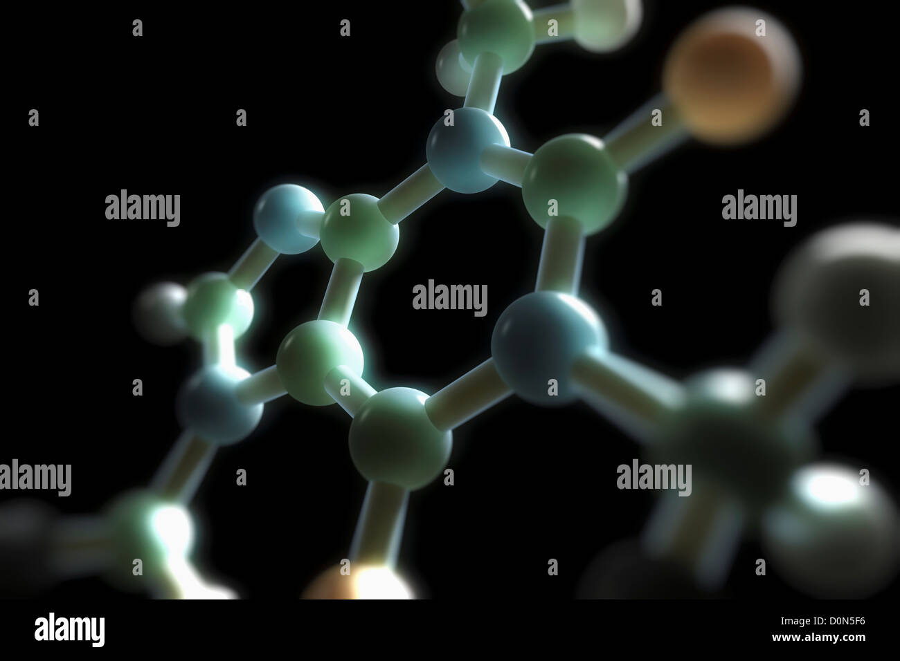 Caffeine molecular model. Caffeine acts as a central nervous system stimulant. Stock Photo