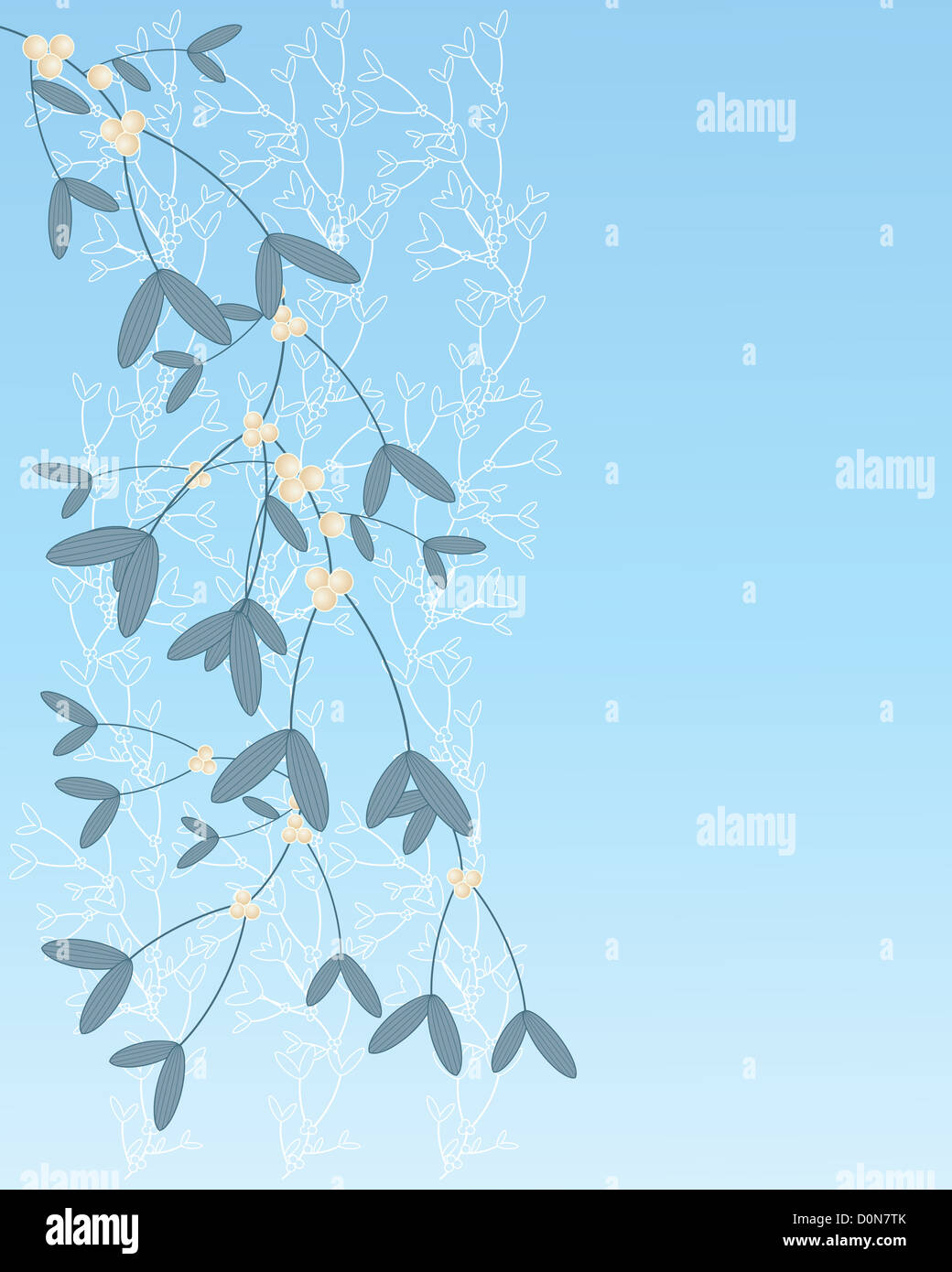 an illustration of abstract mistletoe plant with cream berries and blue ...