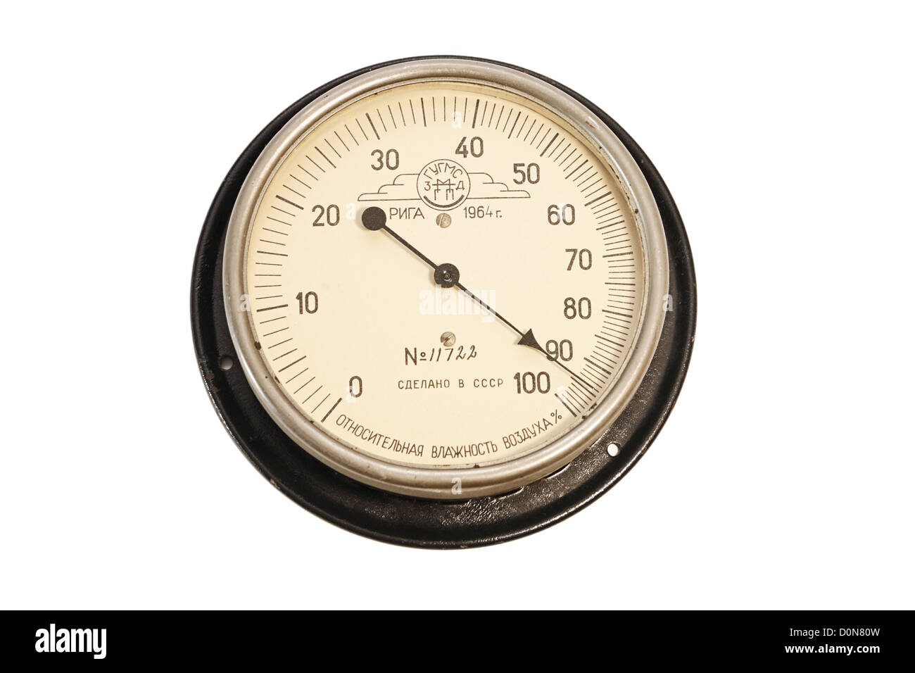 Vintage hygrometer isolated on white background Stock Photo