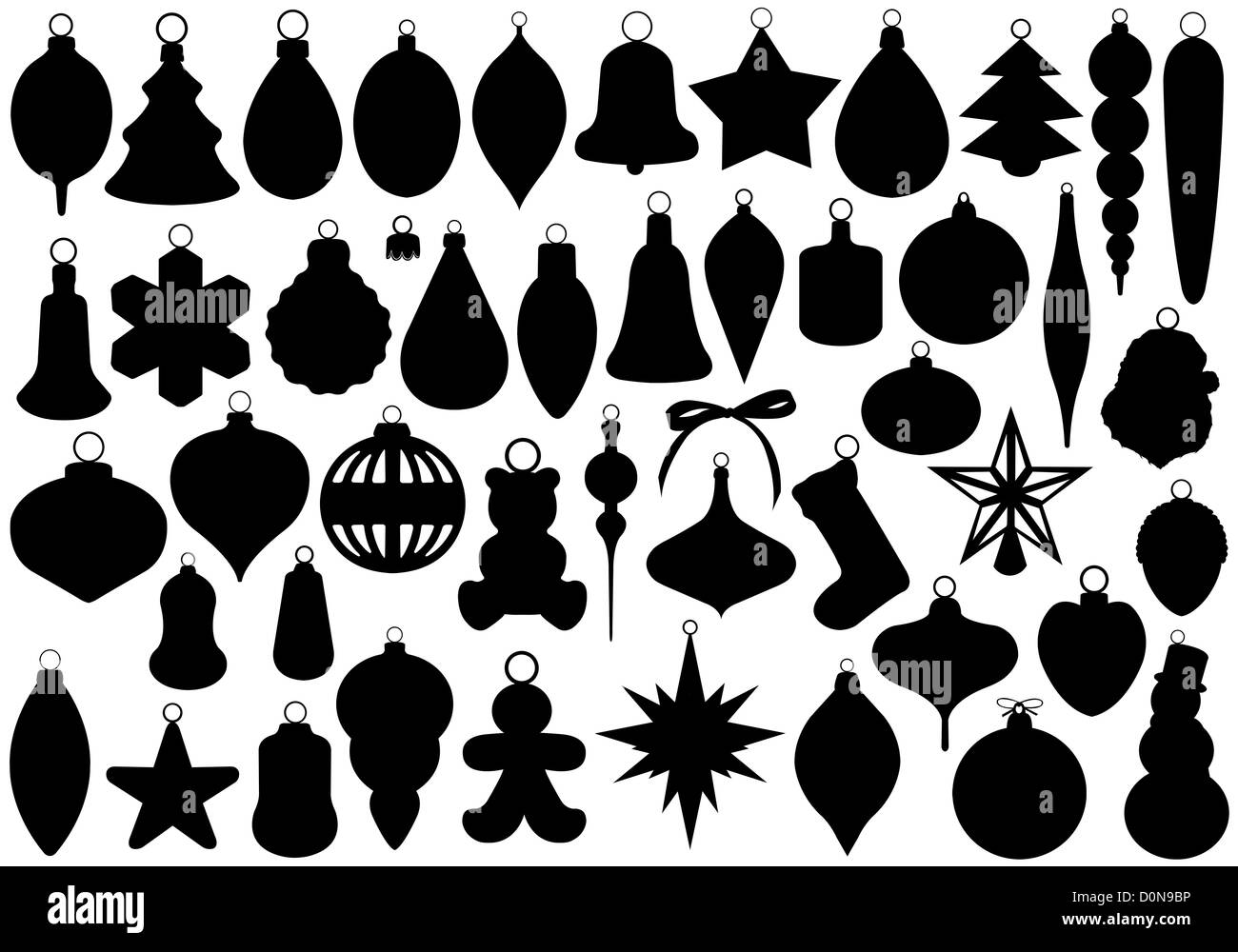 Christmas balls tree silhouette Black and White Stock Photos & Images ...