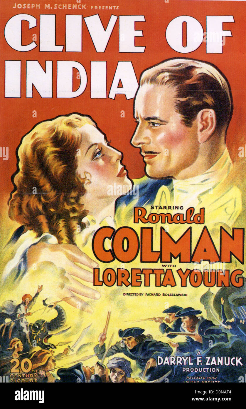 CLIVE OF INDIA Poster for 1935 20th Century Fox film with Loretta Young and Ronald Colman Stock Photo