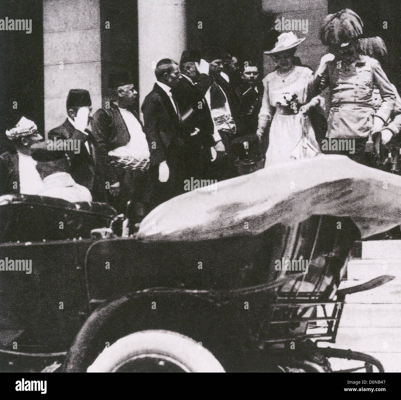 ARCHDUKE FRANZ FERDINAND and his wife Duchess Sophie leave Sarajevo town halls before their assassination on 28 June 1914 Stock Photo