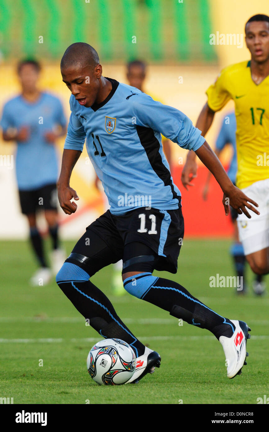 Abel Hernandez of Uruguay on the ball during the 2009 FIFA U-20 World Cup round of 16 match against Brazil at Port Said Stadium. Stock Photo