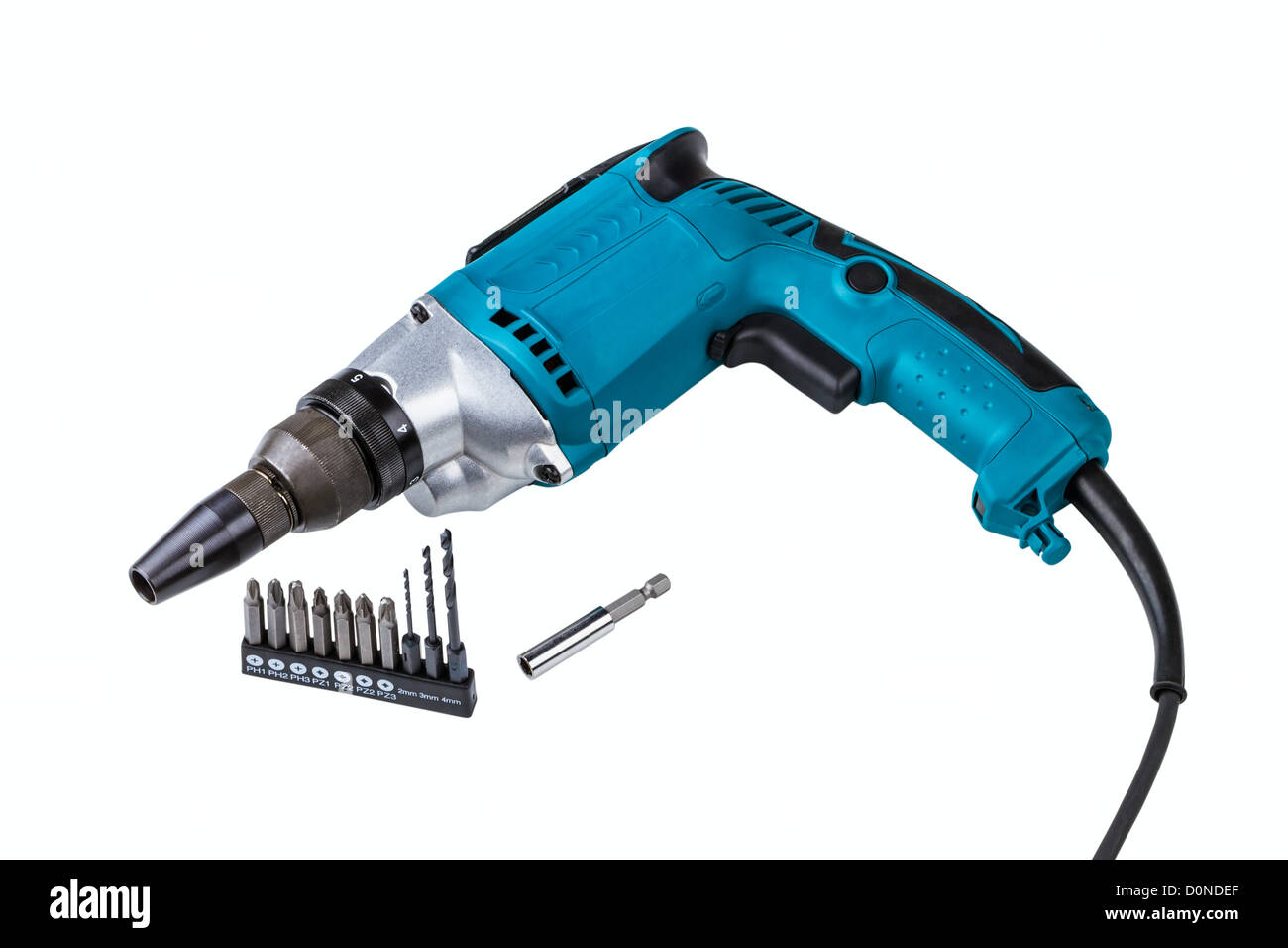 electric screwdriver with the holder and nut tips isolated on a white