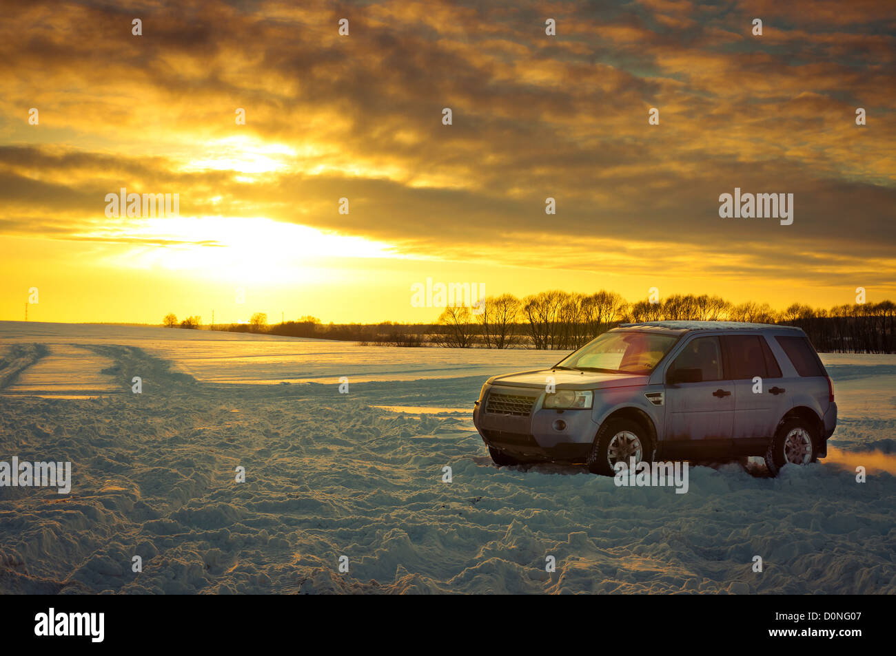 Land Rover Freelander suv on background the Russian winter. Stock Photo