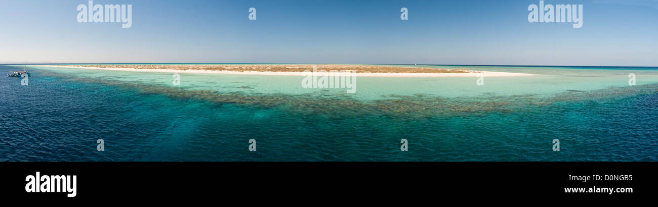 Wide panoramic image of view over a remote tropical desert island Stock Photo