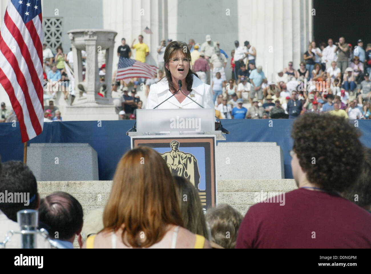 Sarah Palin Rally honouring America's serivce personnel and outstanding citezins on the steps of the Lincoln Memorial Stock Photo