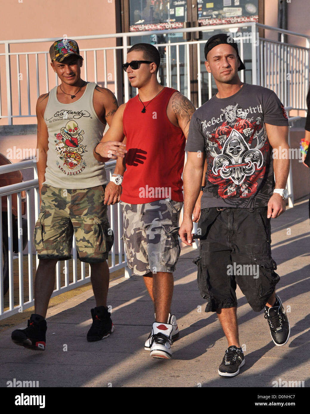 Vinny Guadagnino, Pauly Delvecchio, Mike Sorrentino The entire Jersey Shore  cast spent the afternoon at the Point Pleasant Stock Photo - Alamy