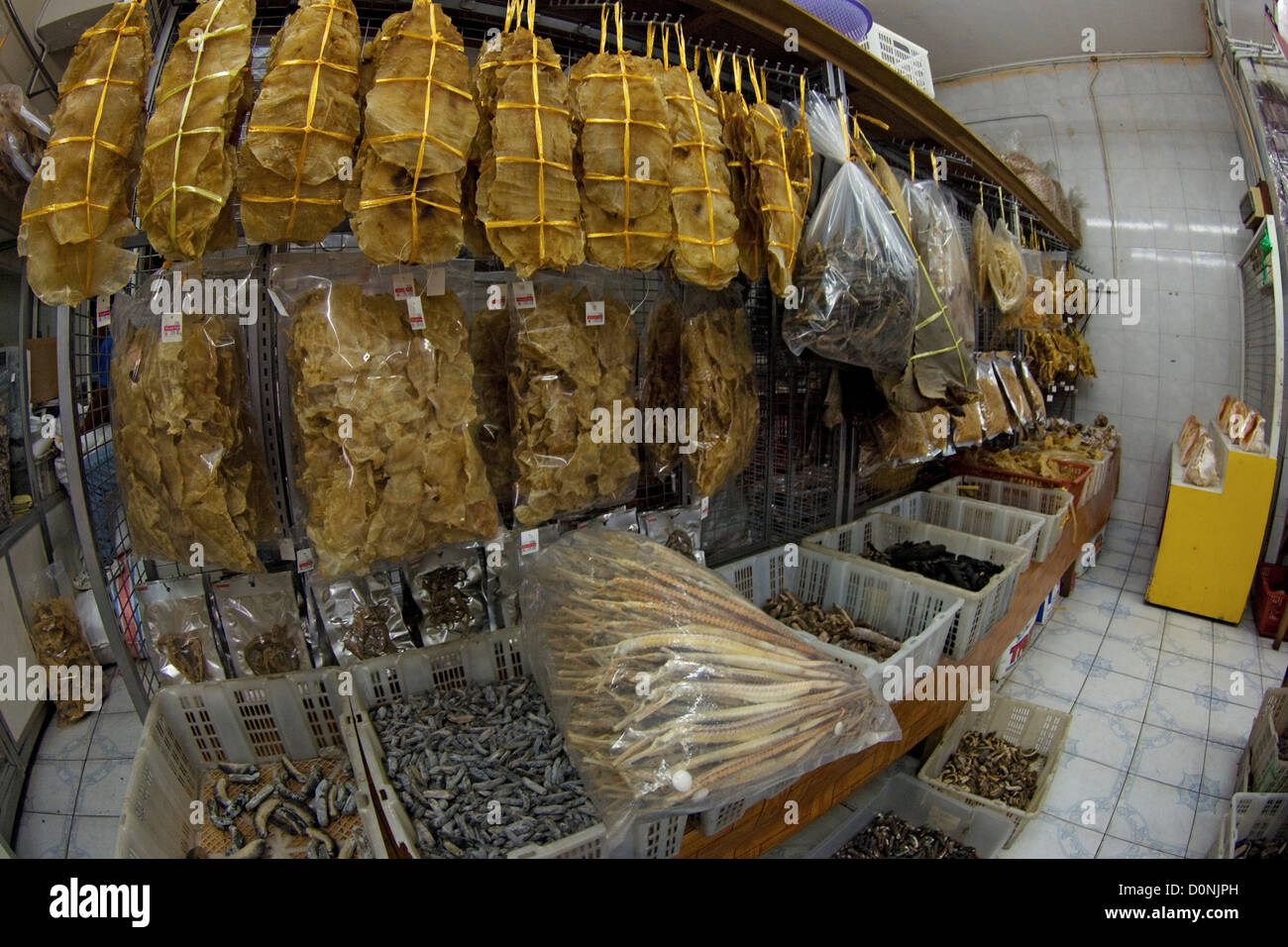 Dried seafood products for sale, including shark fin, in Kota Kinabalu, Sabah, Borneo, Malaysia