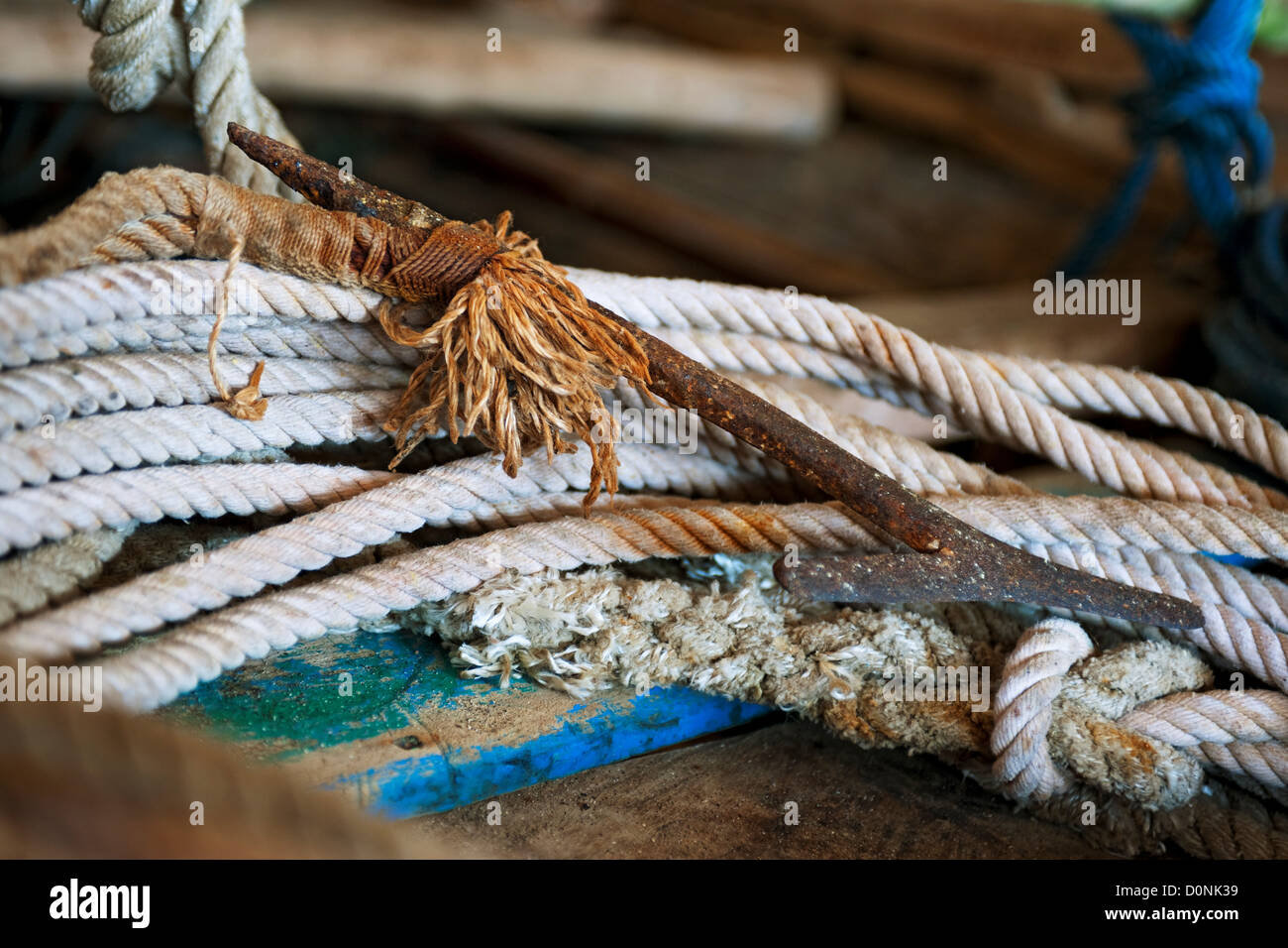 The metal speartip for traditional whaling, Lamalera, Lembata Island, Eastern Indonesia. Stock Photo