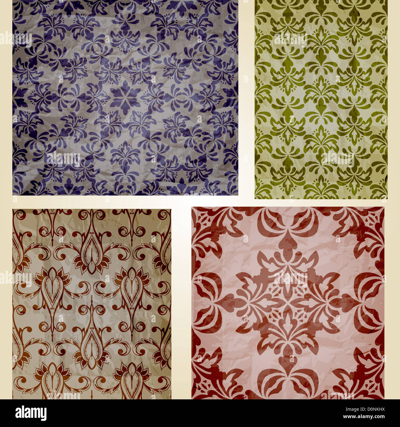 Vector set: retro seamless patterns on crumpled paper texture, 4 ...