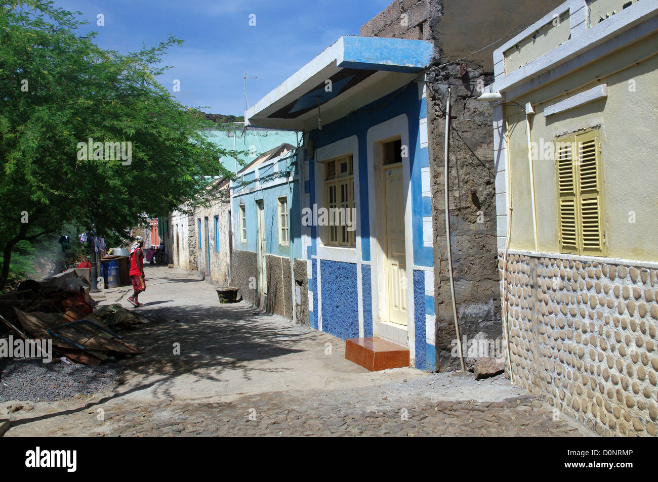 Colorful houses of Cidade Velha - the oldest settlement in Cape Verde Stock Photo